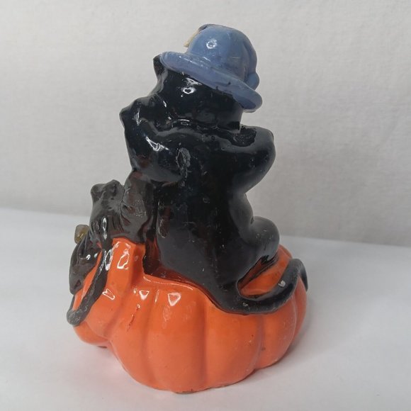 Vintage 1980s Halloween Wax Candles 2 Kitschy Pumpkins Black Cat Bat Decor - Picture 5 of 16